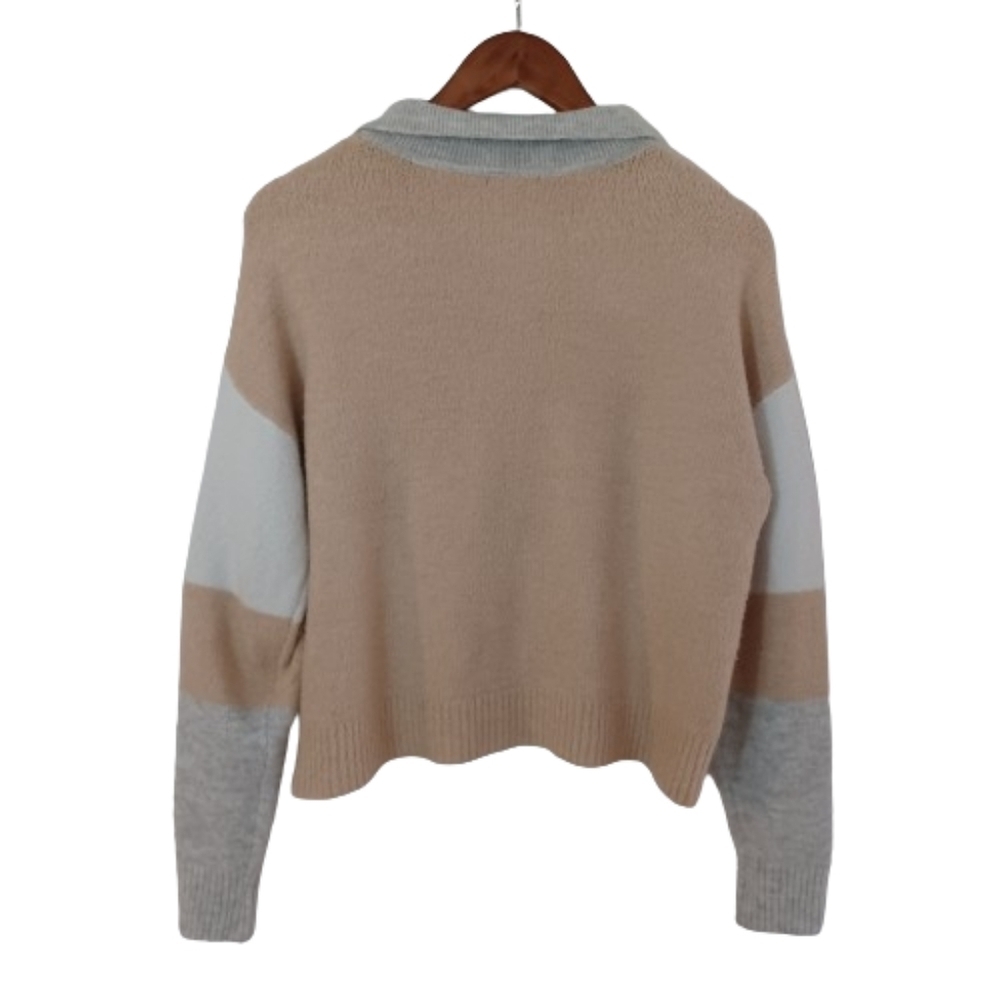 MM BY MY MICHELLE Cozy Partial Zip Front Square Color Block Cardigan Sweater Top - Picture 3 of 7